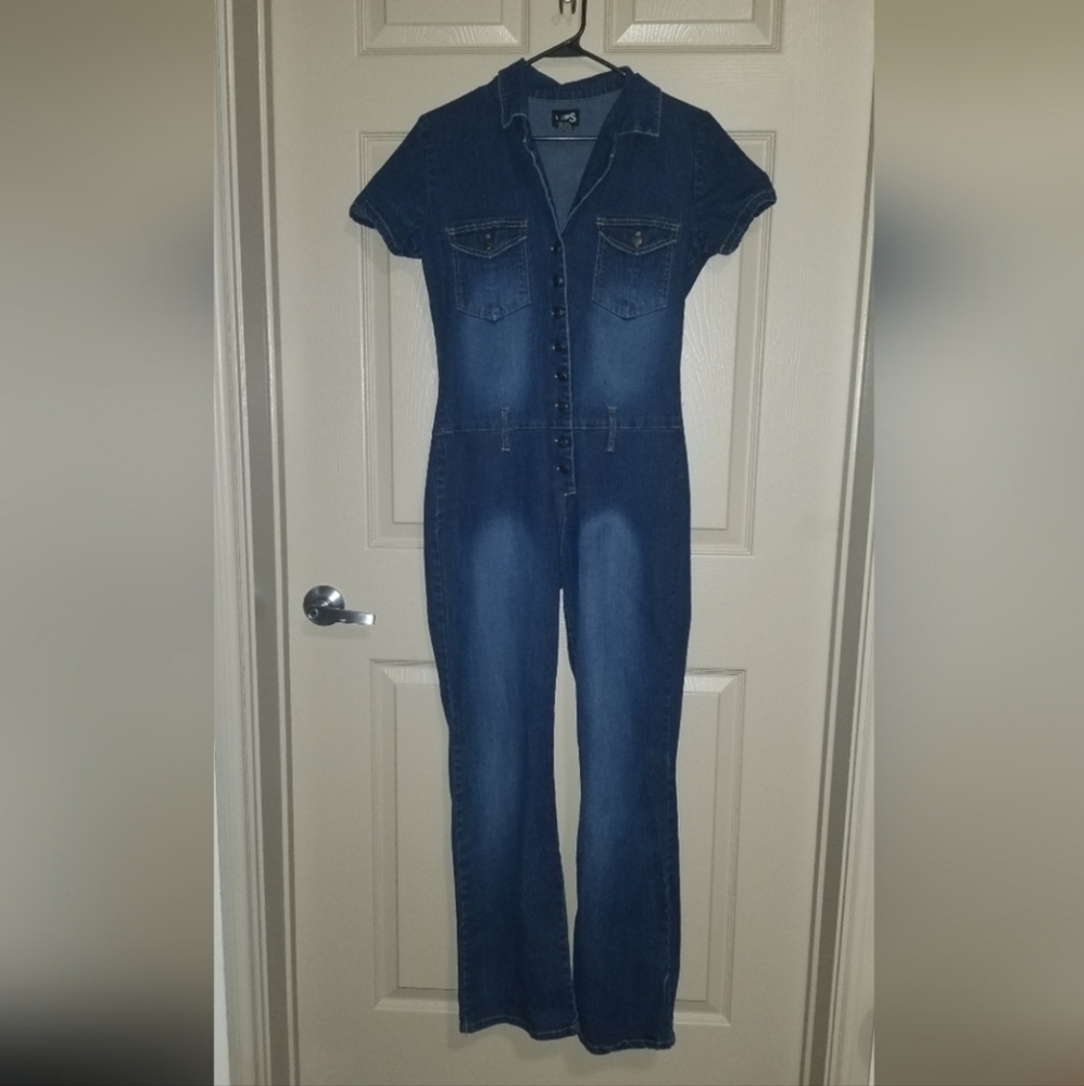 90s Y2k blue denim button up jumpsuit